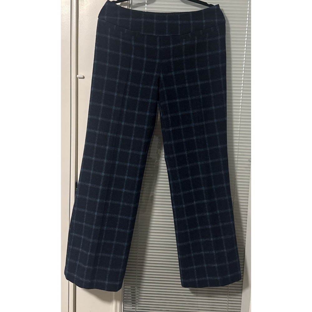 Metrostyle Wool Blend Plaid Trousers Wide Leg Dress Pants Blue Green Clan Size 8